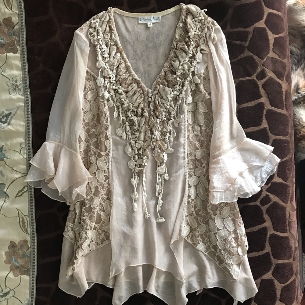 Pretty Angel mixed media lace top size medium.